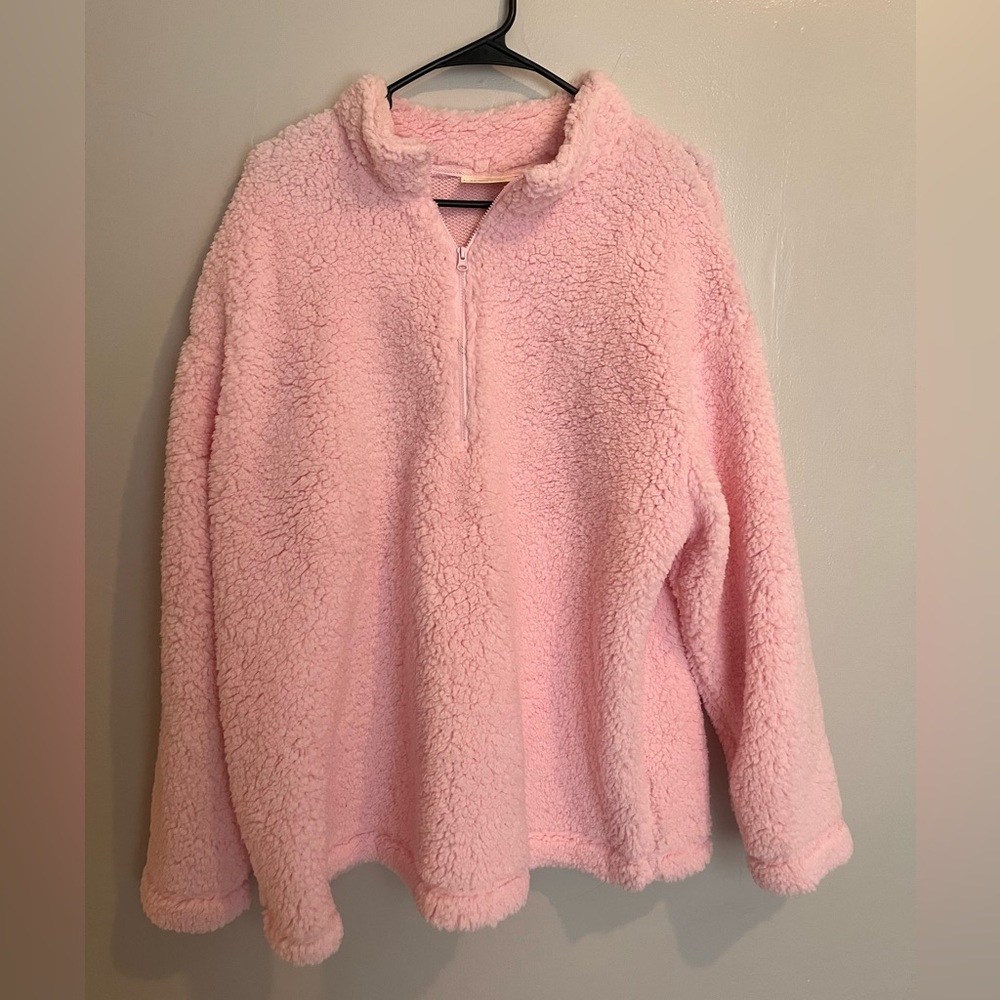 BABY PINK PLUS SIZE QUARTER ZIP FLEECE - TEDDY COAT